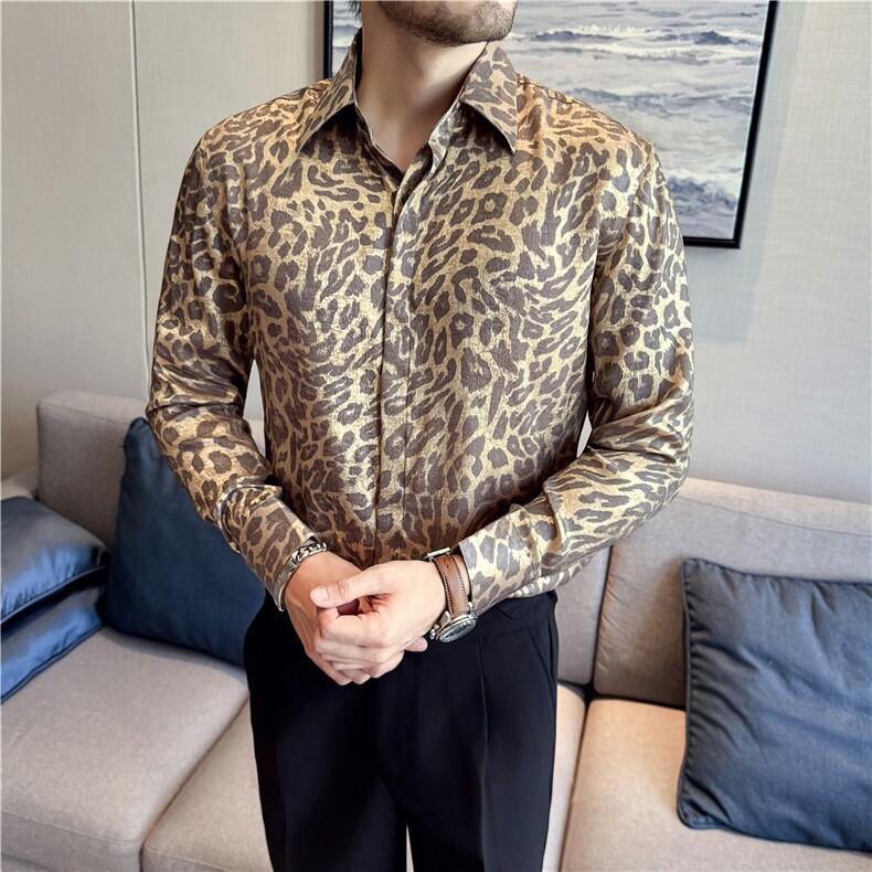 贵族金色豹纹花衬衫男士2025新款秋季高级感印花衬衣长袖C991-P73,男装衬衫,电商A213
