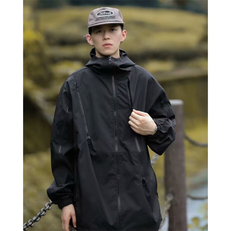 机能黑色冲锋衣男女春秋新款cityboy痞帅胖子户外登山外套-CF92,男装夹克,星座601-2