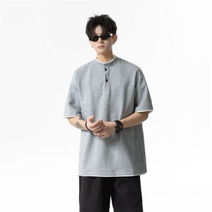 夏季新款港风日系简约假两件亨利领短袖T恤男 XZ213-TX22-P35控58图片