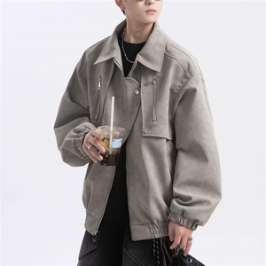 美式街头春秋季复古夹克男潮流牌痞帅重工宽松休闲机车PU皮衣外套图片