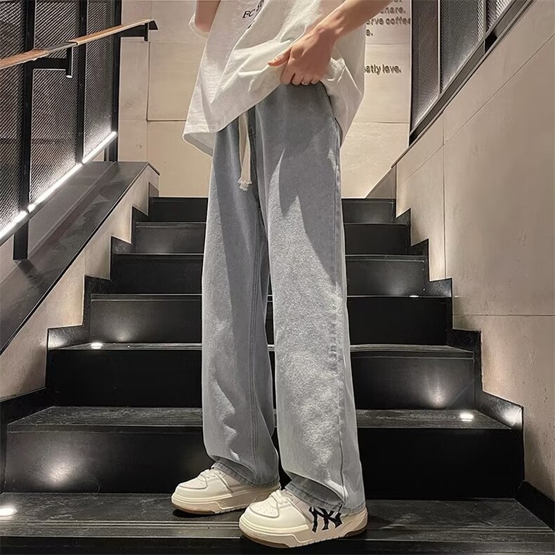 港风复古牛仔裤男春秋潮流直筒长裤Cityboy松紧腰阔腿裤KK966-P45,男装牛仔裤,星座1008