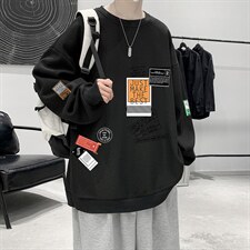 华夫格卫衣圆领卫衣男大码长袖t恤男外套HW76121-P30加绒款-P40，男装卫衣，电商A040