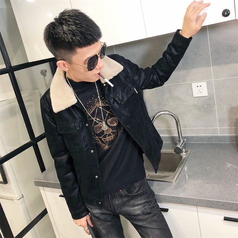 1冬季加绒毛领修身水洗皮衣男社会小伙夹克外套301B-PY15,男装皮衣,电商C301B