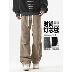 休闲裤美式灯芯绒裤子男宽松直筒潮流百搭垂感长裤1006-特批-35，男装休闲裤，星座718-1