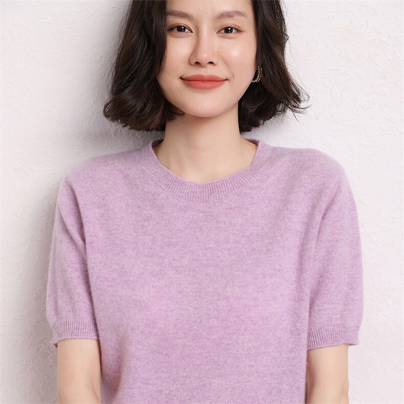 圆领衫秋冬宽松短款毛衣长袖内搭打底衫,女装羊毛衫,五色羊羊绒