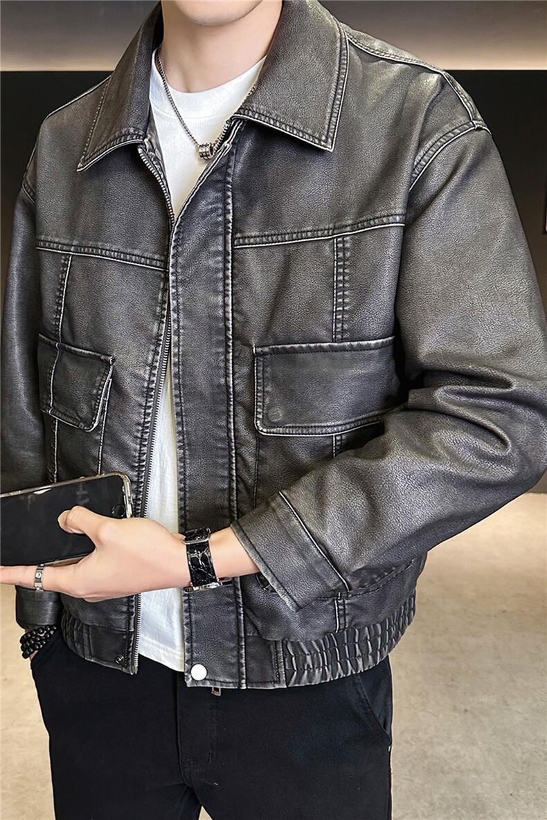 2026新款春季美式皮衣外套男复古水洗做旧皮夹克A313-8850-P145,男装夹克,电商A313