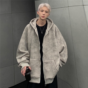 2024重工扎染渐变做旧拉链卫衣美式男女开始宽松连帽外套JK91-P78图片