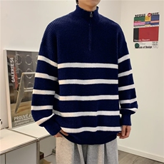 针织衫男士韩版潮流高街帅条纹拼色2024冬季新款ins毛衣MZ550-P51，男装针织衫/毛衣，星座412-2