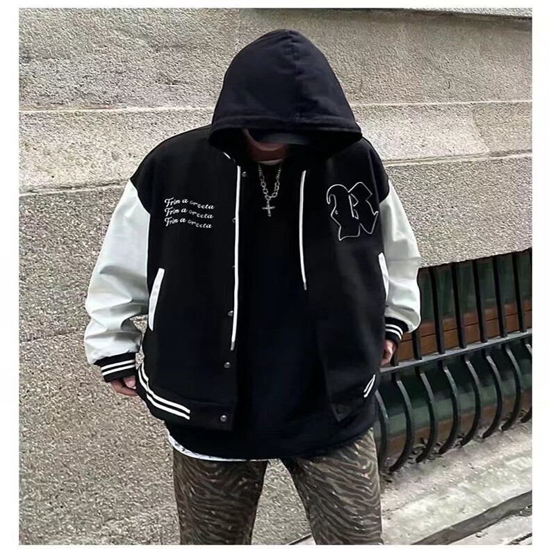 美式复古字母刺绣高街vibe风棒球服夹克男ins嘻哈hiphop情侣外套,男装夹克,星座218-8
