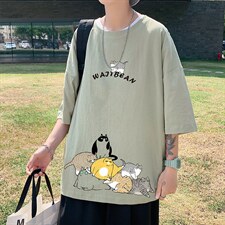 YT26155-P30亚短袖t恤男大码五分袖男宽松七分袖港风模特，男装T恤，电商A040