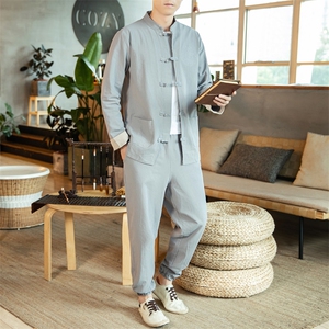 风唐装盘扣刺绣夹克中式居士服宽松大码汉服套装男 A819-P115图片
