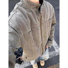新款百搭美式工装夹克男士设计感牛仔外套流行时尚日系潮流，男装工装外套，四季星座505