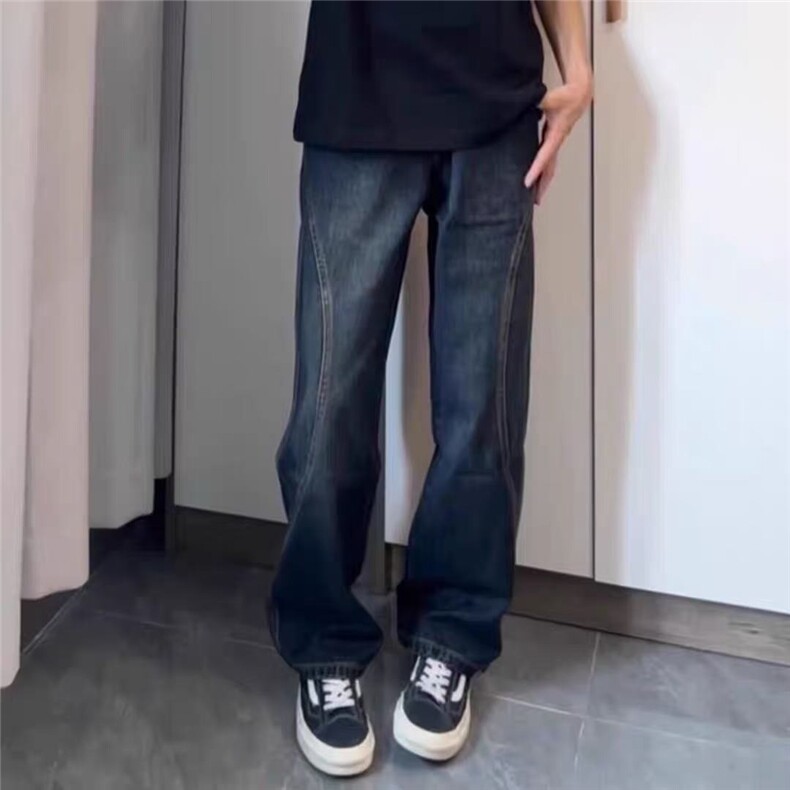 复古拼接牛仔裤男女裤子潮牌痞帅微喇叭直筒裤子,男装牛仔裤,星座1210-1