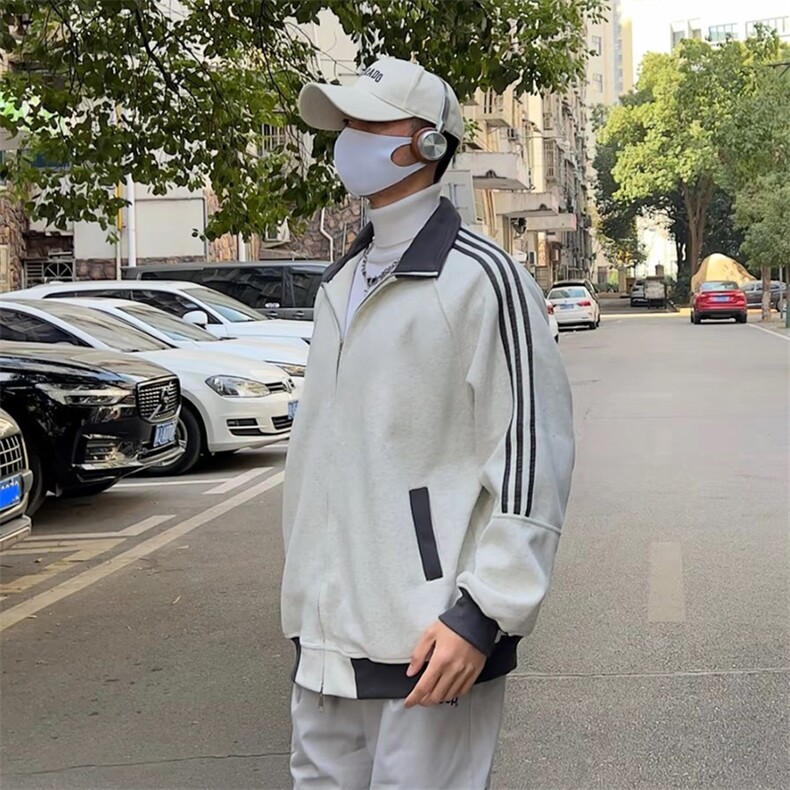 抖音得物高品质美式高街重磅结构设计拼接织带立领卫衣外套CM42,女装短外套,电商A486
