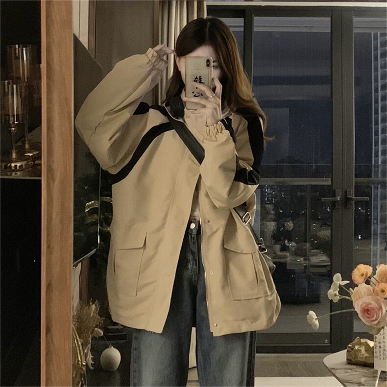 美式复古撞色拼接外套女宽松短款棒球服休闲夹克C379-85,男装夹克,星座911-2(原星座613-2）