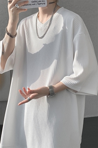 8XL-M短袖肌理感冰丝凉感T恤特大码鸡心领半袖纯色体恤DX1216/P28图片