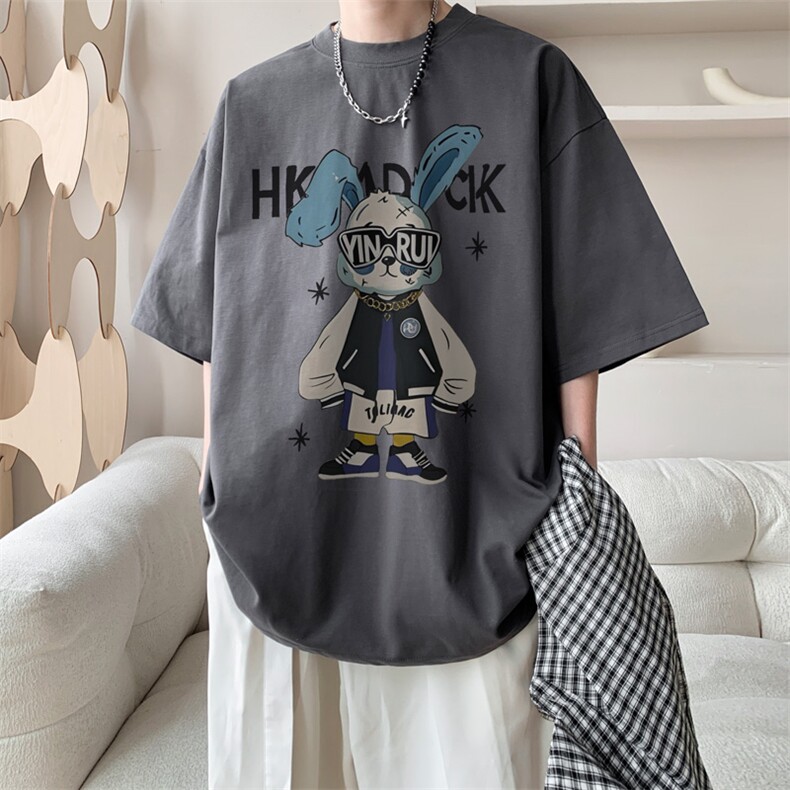 图案已注册夏季重磅流氓兔子短袖T恤男潮宽松半袖体恤衫D177/P25，男装T恤，电商B209