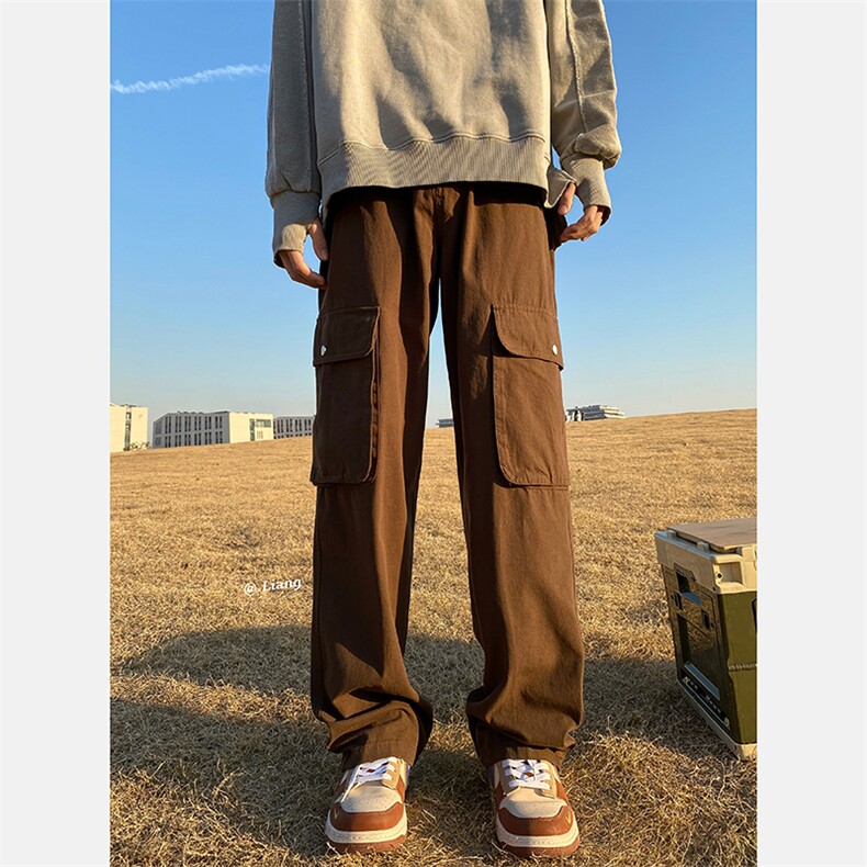 2024美式高街工装宽松直筒垂感阔腿裤棉715-6-BX20P65(控88）,男装休闲裤,星座715-6