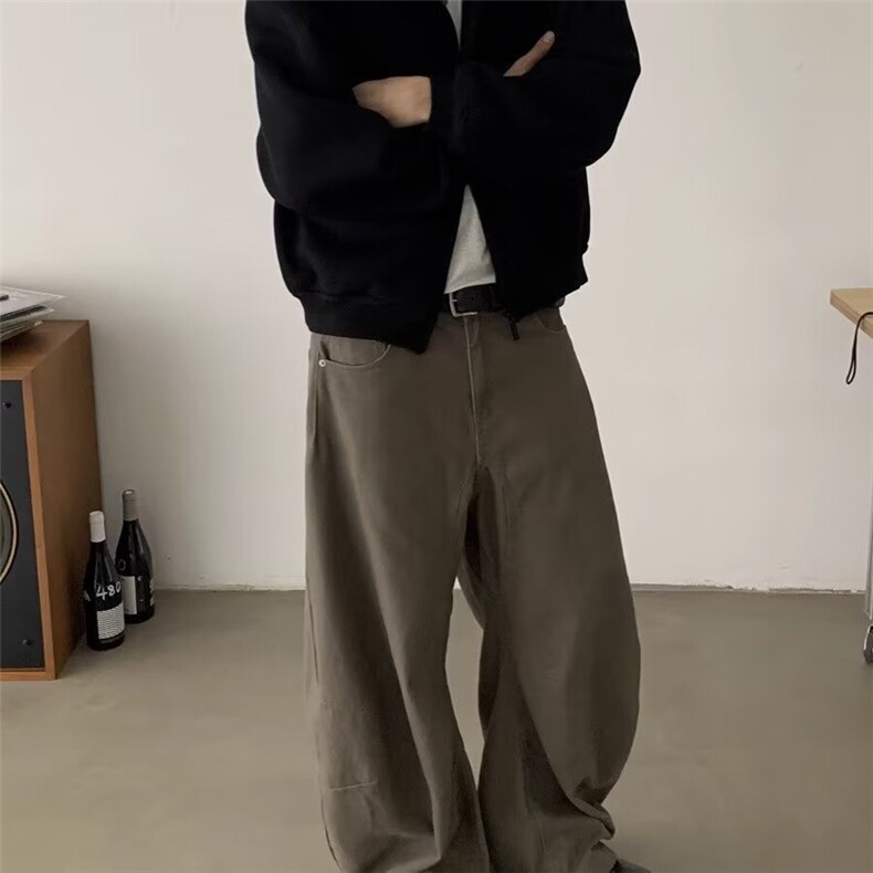 美式复古美拉德棕色弯刀牛仔裤男女直筒阔腿长裤K9004-P58网络图，女装牛仔裤，电商B245