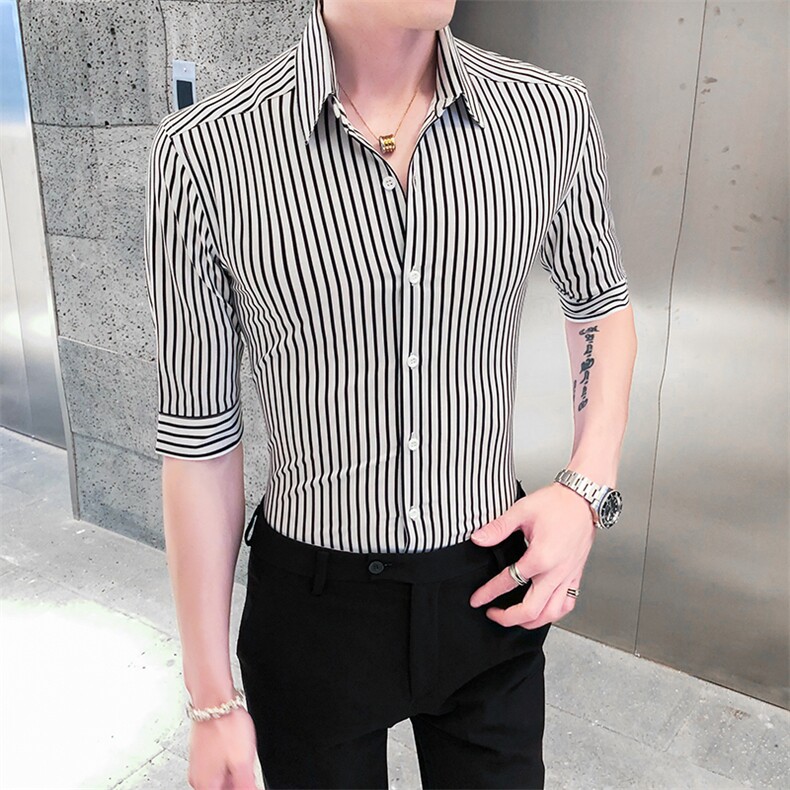 312A-257-P55 新款社会小伙中袖衬衫韩版潮流男士五分袖衬衣A图片