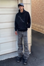 B221美式ins高街暗黑个性拼接微喇牛仔裤LK24155-P65控88，男装牛仔裤，电商B221