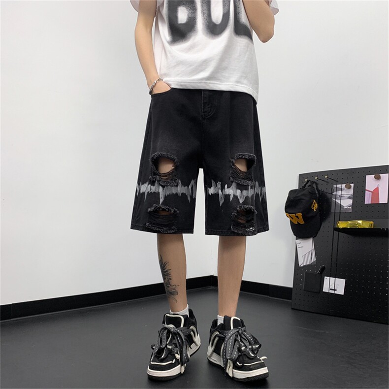 美式潮牌水洗破洞牛仔短裤男2024夏季毛边休闲中裤现货K7979-P38,男装牛仔裤,星座512-3