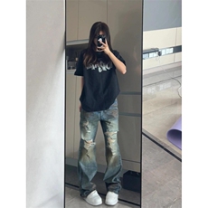 【网图】美式高街复古破洞牛仔裤男潮牌痞帅炸街裤子NZ010WW特P55，男装牛仔裤，星座1007（原301D）