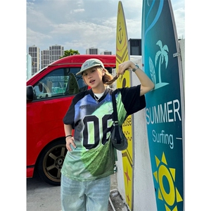 网图有货 夏季美式复古球衣短袖T恤男女休闲运动v领上衣 A604-P28图片