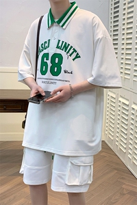 夏装学生休闲Polo衫2023数字印花短袖T恤套装男女 6630-P65控价88图片