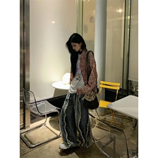 美式复古做旧水洗牛仔裤子女慵懒风春秋流苏毛边拖地裤N7796，男装牛仔裤，星座1116A（原606A-3）