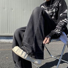 小众高街复古水洗牛仔裤男高级设计感阔腿宽松拖地长裤N01379-P45，男装牛仔裤，星座308B-1