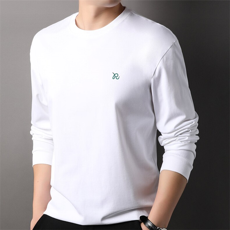 F83060主推款重磅260克纯棉针织圆领长袖T恤刺绣LOGO微阔版型,男装T恤,钱塘207-1