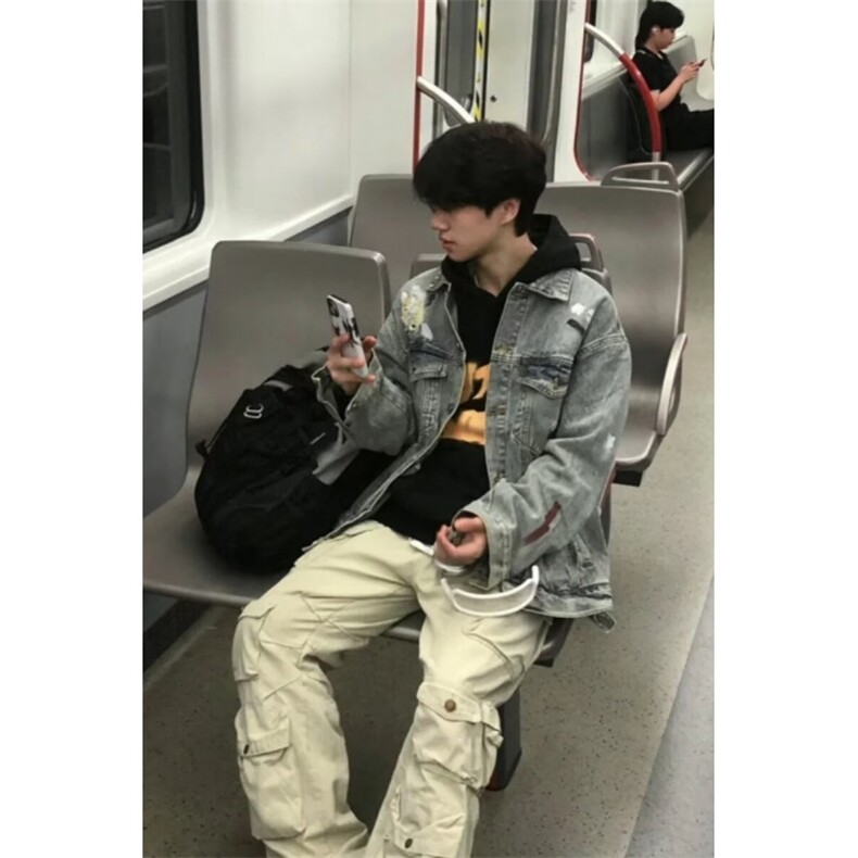 小众设计涂鸦扎染破洞蓝色牛仔外套男款潮流百搭宽松休闲夹克上衣,男装工装外套,星座601-1