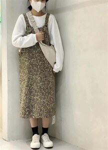 印花牛仔背带裙,其它,with E Q