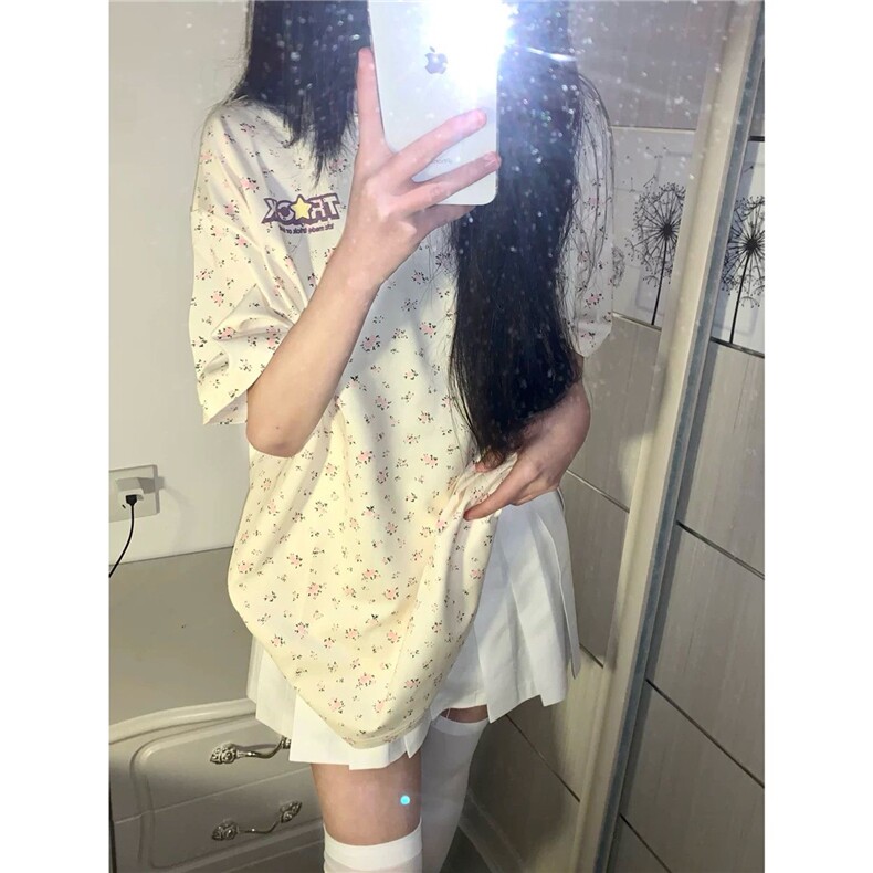 H0503-p30 甜美碎花短袖发泡印花t恤女夏图片