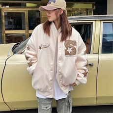 2025潮原创刺绣棒球服美式街头嘻哈情侣宽松保暖休闲情侣棉服女，男装棉衣，星座506A