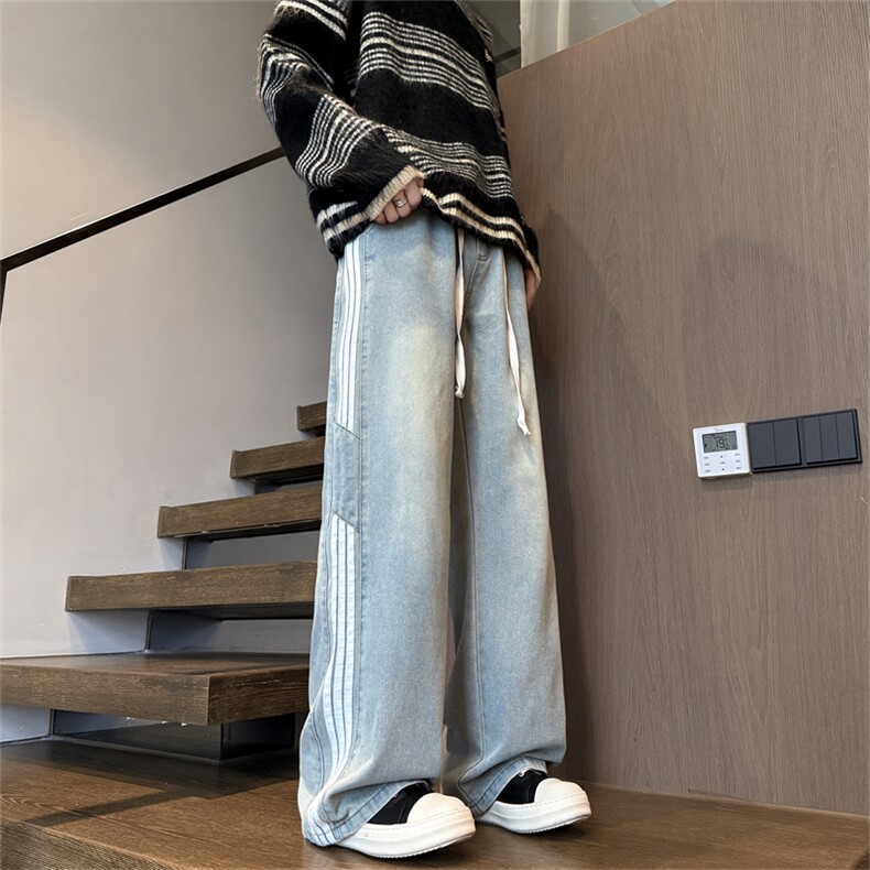 2025秋冬款重磅水洗日系条纹宽松直筒男士牛仔裤XZ212-QNK778-P45,男装牛仔裤,星座212-1
