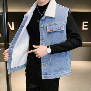 MJ208J-68-限价98 M-5XL 牛仔马夹大码加绒羊羔绒工装座山雕图片