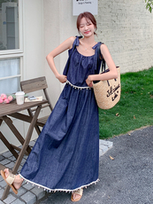 牛仔休闲时尚套装女2025年夏季新款薄款透气吊带上衣半身裙两件套，女装套装/套裙，浙宝220