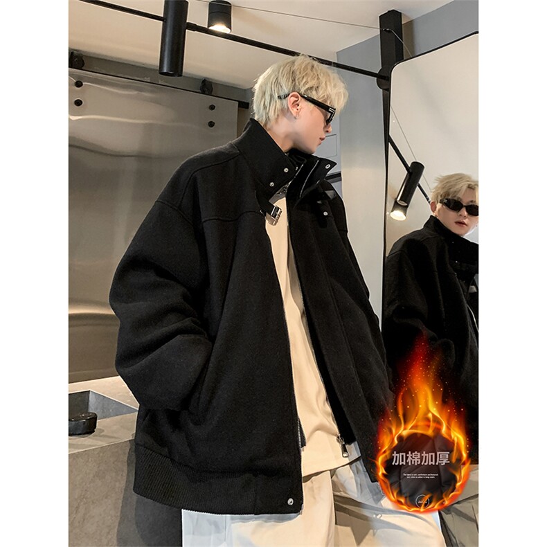 秋冬高级感立领毛呢假两件棉衣潮牌宽松百搭夹棉外套HY677TP105，男装夹克，电商A102B