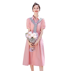 衬衫连衣裙2025夏新款小个子洋气时尚休闲显瘦甜酷条纹披肩裙，女装连衣裙，贵人树