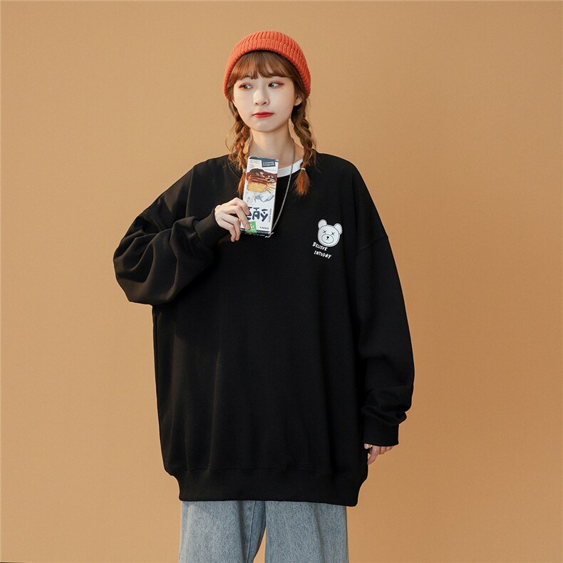 EY07春季新款港风休闲宽松男女卡通小熊印花套头圆领长袖卫衣P30,男装卫衣,电商C306-1