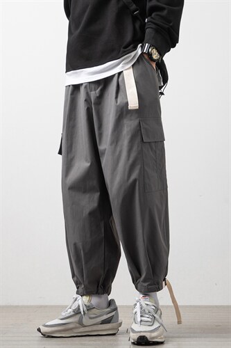 2023春新款大码多口袋宽松休闲boy木地板日系九分束脚裤K2832-P35图片