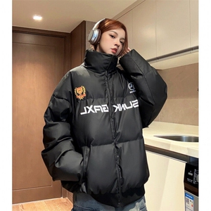 中性风冬装 大领子pu软皮棉服 棉衣休闲加厚外套男女 G1109 P128图片