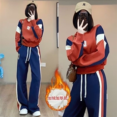 现货加绒运动服套装女秋冬新款休闲时尚卫衣阔腿裤两件套洋气，男装休闲套装，星座1210-1
