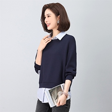 2023年秋季时尚休闲拼接假两件上衣，女装卫衣/绒衫，依恋蒂丝