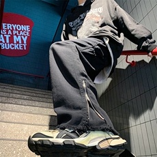 水洗毛边牛仔裤男vibe高街美式复古裤子宽松直筒阔腿裤HN229-P55，男装牛仔裤，星座1008