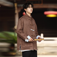 秋冬新品风鹿皮绒拼色四叶草金属扣立领唐装加厚外套JK109，男装民族服装，星座305A（原312A-1）