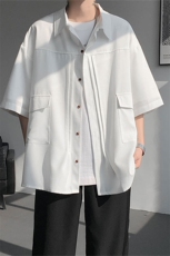 现货CS1125-TP28控58衬衫男褶皱设计夏季新款不规则大码短袖，男装衬衫，电商A059