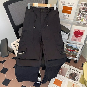 得物品质秋男工装裤拉链大口袋褶皱抽绳长裤H112P60